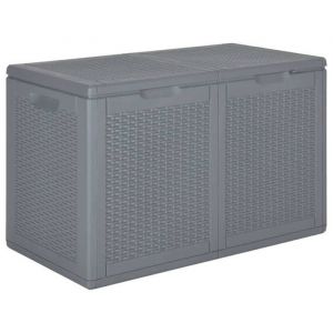 Coffre boîte meuble de jardin rangement PP rotin 180 litres gris