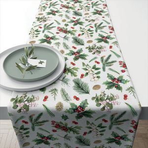 Ambiente Serviettes de table Nappes, Sets de table Chemin de table en coton Verdure d'hiver 40 x 150 cm
