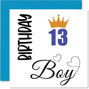 Stuff4 Carte d'anniversaire 13 ans pour garçons – Cartes d'anniversaire pour garçon de 13 ans, garçon, fils, frère, petit-fils, cousin, ami, neveu, 145 mm x 145 mm, 13 ans, 13 ans, cadeau