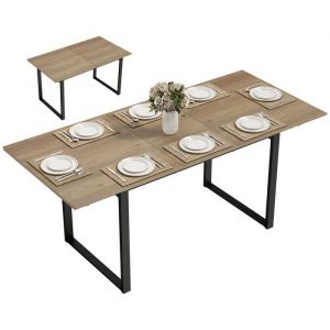 Image de Homcom Table &agrave; manger extensible - pour 6 &agrave; 8 personnes - rectangle - pi&egrave;tement en acier - MDF - 180 x 80 x 75 cm - bois naturel