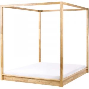 Beliani Lit &agrave; Baldaquin Minimaliste en Bois 160 x 200 cm Meuble de Chambre Marron Clair Herliere