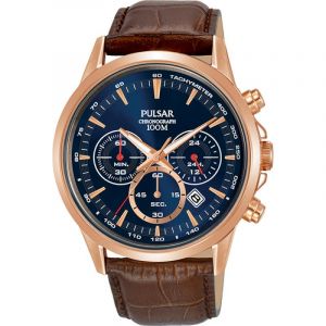 Image de PULSAR Montre Homme Chrono Acier Doré Rose Cuir Marron PT3922X1