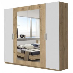 Image de Pegane Armoire placard meuble de rangement coloris imitation chêne poutre/blanc - Longueur 225 x Hauteur 210 x Profondeur 58 cm