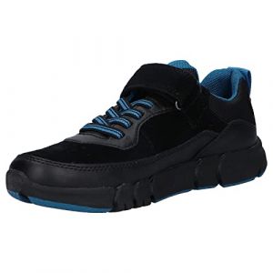 Geox Garçon J Flexyper Boy A Sneakers, Black/Petrol, 34 EU