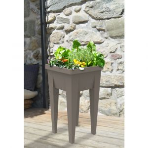 Image de Eda Plastiques Espace Potager Veg&Table URBAN Taupe - L38,5 x P38,5 x H68 cm - 4 bouchons d'évacuation