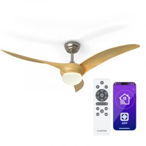 Klarstein Monteverde Ventilateur de Plafond avec Lumière – Télécommande & App, 6 Vitesses, Modes Été & Hiver, Lumière Dimmable, 132cm, Érable