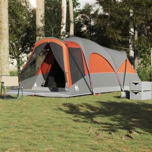 Tente familiale tunnel 8 personnes gris et orange imperméable