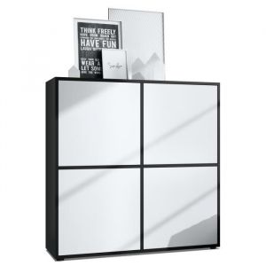 Vladon - Buffet haut Armoire Cabinet Commode Cuba V2 Noir mat - haute brillance - Portes en Blanc mat - Portes en Blanc mat