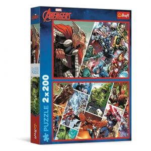 Trefl Puzzle 2 en 1 : Marvel The Avengers, Les Défenseurs du Monde - 2 x 200 Pièces - Ensemble de Deux Puzzle pour Les Adolescents