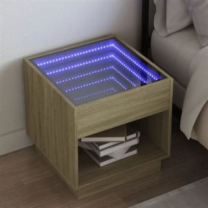 VidaXL Table de chevet avec LED infini ch&ecirc;ne sonoma 50x50x50 cm, armoire de lit, table d'appoint, support de t&eacute;l&eacute;phone 3284086