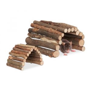 Relaxdays Pont en bois pour rongeurs, lot 2, flexible, accessoire pour cage, hamster & souris, 2 tailles, refuge, nature
