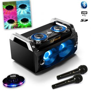 Image de Ibiza Sound Syst&egrave;me portable SPLBOX 120W USB SD FM Bluetooth + 2 Micros Noir Dj karaok&eacute; + Effet UFO OVNI