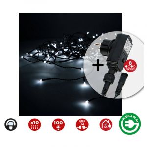 Rideau avec programmeur easy-connect 2x1m 10 bandes 100 leds blanc froid EDM
