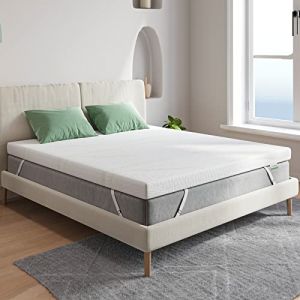 Novilla, Surmatelas 90x190 Mousse à Mémoire de Forme en Gel, 5 cm Sur-Matelas avec 4 Coins Elastiques, Housse Lavable, Moelleux et Respirant, Blanc