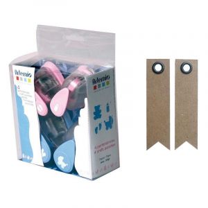 Kit 4 perforatrices Naissance + 20 étiquettes kraft Fanion