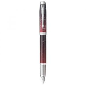 Image de Parker IM Premium Portal, Stylo plume, Dégradé de rouge, finition chrome, plume fine, cartouche d'encre bleue, Coffret cadeau