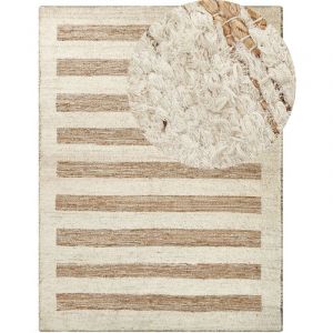 Beliani Tapis Tissé à la Main Design Moderne 300 x 400 cm en Coton et Jute Beige Ziarat