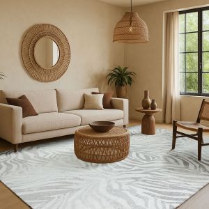 Tapis - Collection Zebra Beneffito - Snow Cloud - Tapis &agrave; Motifs, Finition Artisanale, Tissage en Belgique - Tapis d'int&eacute;rieur moderne et doux - Rectangulaire - 240 x 340 cm