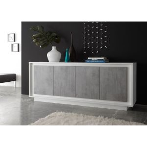 Image de home24 Buffet 4 portes en bois Monno blanc mat laqué cement - SUBLEEM