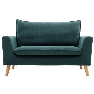 Miliboo Canapé scandinave 2 places effet velours bleu canard JONAS