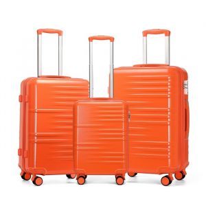 Kono Set de 3 Valise Rigide Trolley Bagages Valise de Voyage Ultra Légère en ABS+PC avec roulettes et Serrure TSA 54-64-74cm Orange