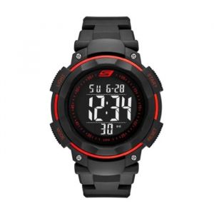 Skechers Montre pour homme Ruhland, mouvement digital, 45mm Noir, boîtier en polycarbonate rouge avec bracelet en polyuréthane, SR1022