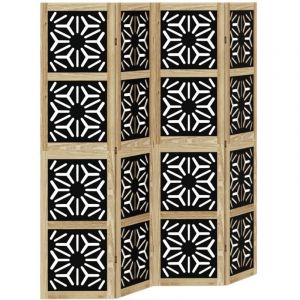 Décoshop26 Paravent séparateur de pièce cloison 4 panneaux en bois paulownia marron et noir DEC030896