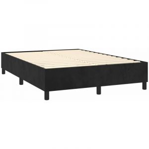 Décoshop26 Sommier à lattes sur pieds cadre de lit 140x200 cm tissu velours noir TDL0207013