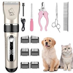 NWOUIIAY Tondeuse Chien Professionnel IPX7 Charge Rapide Tondeuse pour Chien Sans Fil à 5 Vitesses à Faible Bruit avec Ecran LCD Lames Détachable en Céramique pour Animaux Chiens et Chats etc