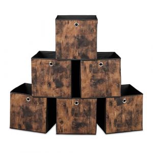 Relaxdays Bac de Rangement, Lot de 6, Pliable, Optique Bois, H x L x P : 33 x 33 x 33 cm, Noir et Marron