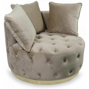 Image de Cotecosy MENZZO Fauteuil rond capitonné Timeo Velours Taupe