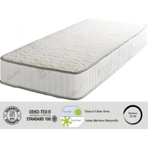 Matelas Super 160x190 x 23 cm + Oreiller Visco + Al&egrave;se Tr&egrave;s Ferme Face Hiver Pure Laine Merinos Noyau Poli Lattex HR Derni&egrave;re