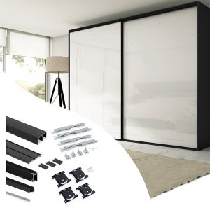 Emuca Kit de quincaillerie pour armoire à 2 portes coulissantes avec fermeture souple Placard 74, Modèle de poignée Sharp, épaisseur 19mm, panneaux non inclus, Peint en Noir