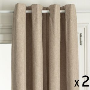 Atmosphera Lot de 2 Rideaux à œillets Occultant en tissu Beige Lin 140 x 260 cm