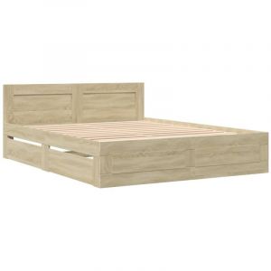 VidaXL Cadre de lit avec tête de lit chêne sonoma 160x200 cm, meubles de chambre à coucher, lit double, sommier, lit, cadre de lit double