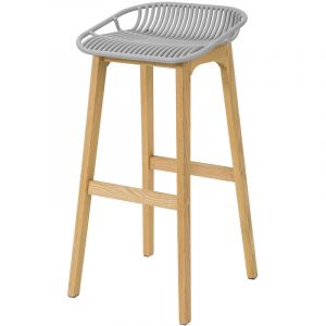 Sobuy FST77-HG Tabouret de Bar Design Chaise de Bar Cuisine avec Repose-Pieds Piètement en Bois de Chêne