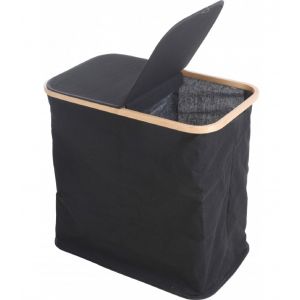 Wadiga Panier à Linge Double Compartiment Tissu Noir et Bambou 0,000000