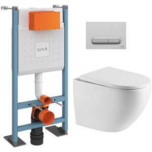 vitra Pack WC Bâti autoportant V-Fix Core + WC SAT sans bride + Abattant SoftClose + Plaque chrome mat (VFTFFUSIONTQ5)