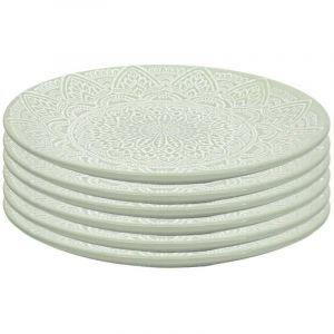 Set de 6 assiettes plates en céramique verte motif mandala (Ø27 cm) - AKKA
