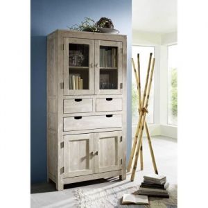 Buffet avec vitrine - Bois massif dacacia blanchi - NATURE WHITE #61