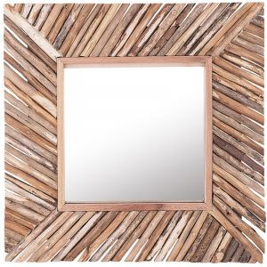 Beliani Miroir mural carré en bois KANAB - marron clair
