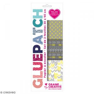 Graine Créative Set de 3 feuilles de papier à encoller - 30 x 40 cm - Flèches