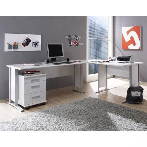 Pegane Bureau d'angle + caisson en MDF coloris blanc - Longueur 220/ 170 x Hauteur 72 x profondeur 70 cm