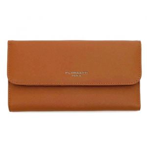 Flora Co Paris - Porte Chéquier Portefeuille Tout En Un À Rabat Femme-pur Saffiano - Camel