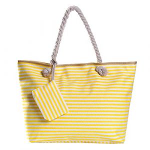 DonDon Grand sac de plage avec fermeture à glissière Sac shopping à bandoulière rayé jaune blanc
