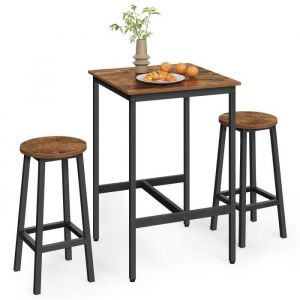 Table haute avec 2 tabourets cadre en métal marron