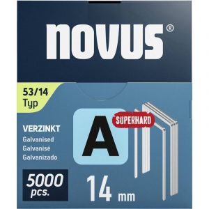 Novus TOOLS Agrafes en fil fin 14 mm super dure de type 53, grand bo&icirc;te avec 5000 pi&egrave;ces, agrafes galvanis&eacute;e pour tissus, cuir, capitonnage ou moquettes