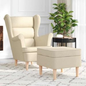 VidaXL Fauteuil avec repose-pied Cr&egrave;me Tissu