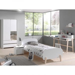 Image de Vipack Kiddy Lit Simple Avec Sommier + C vet + Armoire 2 Portes + Bureau + Etagre 45cm Neuf