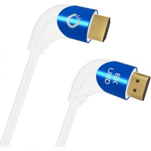 Oehlbach Shape Magic 90 UHD 8K Ultra High Speed 2.1 Câble HDMI certifié 48 Gbps (connecteur coudé à 90 degrés, cuivre OFC, 4K @ 120 Hz, 8 K @ 60 Hz, eARC, HDR dynamique), blanc, 1,5 m